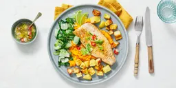 Beekridder zalm met herfstpuree, paksoi en Oosterse dressing
