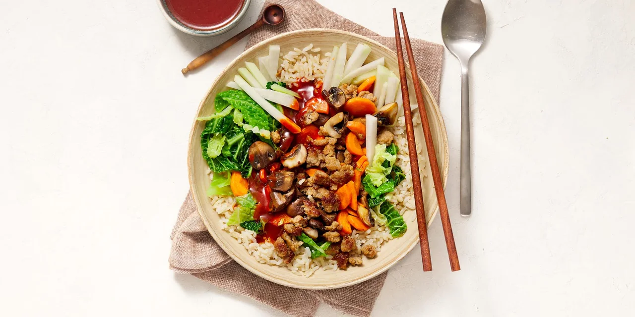 Bibimbap met rundergehakt en gochujang van restaurant The Bab