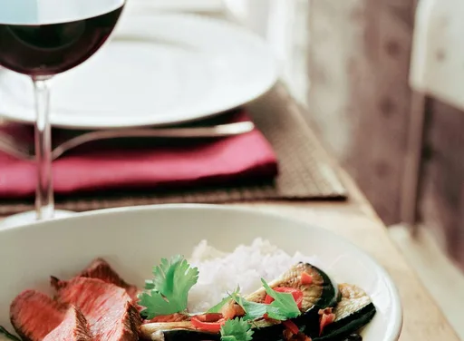 Biefstuk met pittige aubergine