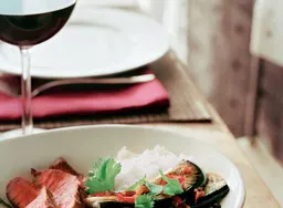 Biefstuk met pittige aubergine