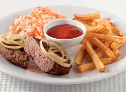 Beefburgers met frites en coleslaw